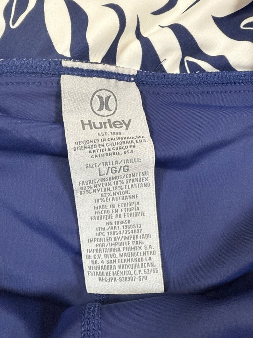 NWT Hurley Womens Leaf Pattern Swim Skirt Navy/White L Nylon Blend (J645) - Picture 5 of 6